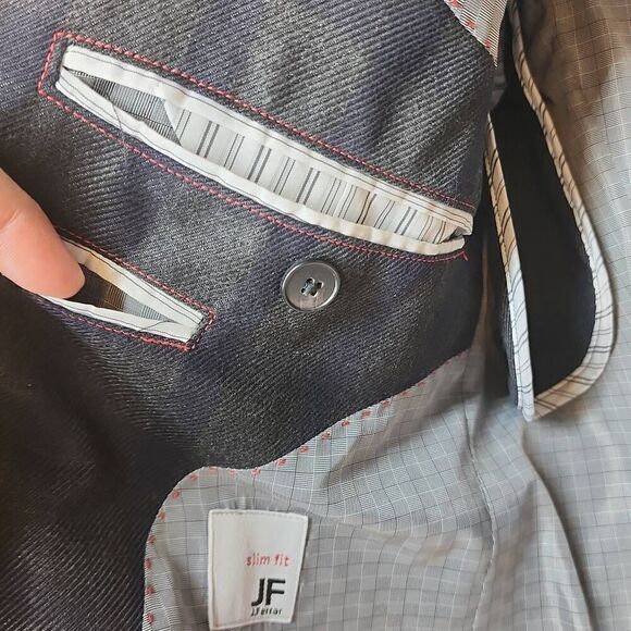 JF J. Ferrar Slim Fit Suit Jacket Sport Coat Gingham Pattern Dark‎ Gray/Blue Men - Picture 4 of 15